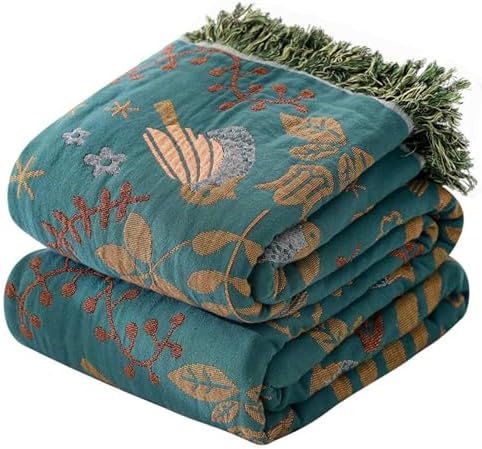 Bailix Boho Throw Blanket, 100% Cotton, Woven Bird Pattern, 60"x80"