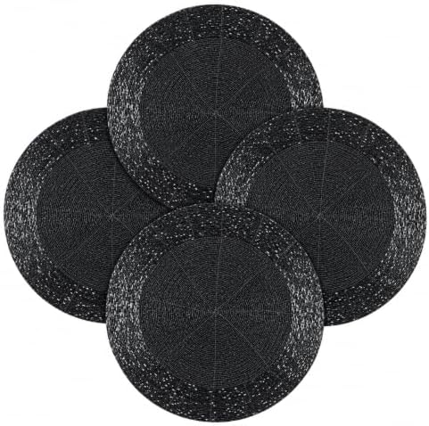 Beaded Placemats Set of 4, 13 Inch Round, Grey Charcoal