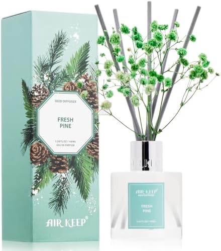 Airkeep Reed Diffuser Set,3.38 fl oz (100 ml) - Fresh Pine Oil Diffusers with 8 Reed Sticks, Home Fragrance Reed Diffuser for Bathroom Shelf Decor