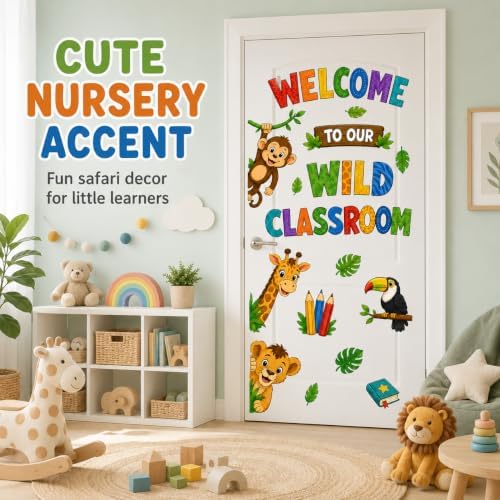Zoo Animal Wall Stickers PVC Jungle Animal Wall Decals Tiger Elephant Giraffe Lion Monkey Peel and Stick Wall Decor for Nursery Playroom Bedroom Classroom Kindergarten