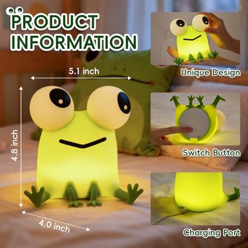 Frog Night Light for Kids, Silicone Bedside Lamp for Nursery Room Decor