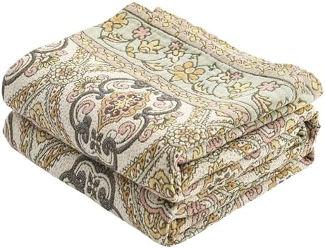 VANJOROY King Boho Throw Blanket, 100% Organic Cotton Breathable Skin-Friendly Ultra Soft 91" x 98" Bed Quilt Throw - Floral Rustic Decor Luxury Reversible Blanket for Sofa Couch Chair and Gift