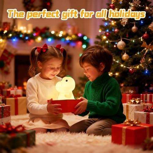 Dinosaur Night Light Adults Kids,LED Dimmable Animal Silicone Sleep Night Lamp,Rechargeable Bedside Table Lamp with Touch Sensor 7 Colors,Gifts Decor for Bedrooms,Living Room,Boys Girls