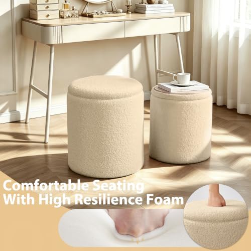 Royal Windsor Round Ottoman with Storage Set of 2, Storage Vanity Stool