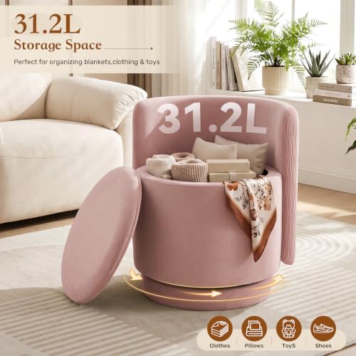 Velvet Vanity Chair with Storage 360° Swivel Accent Stool FootRest