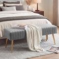 Furniliving 44 Inch Bedroom Benches, Upholstered Tufted Striped Fabric Ottoman Bench with X-Shaped Metal Legs for Living Room, Solid Wood Indoor Bench for Foyer (Grey)