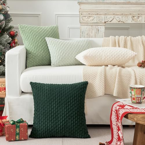 Kevin Textile Soft Corduroy 18x18 Inch Pillow Covers 2 Pack, Army Green