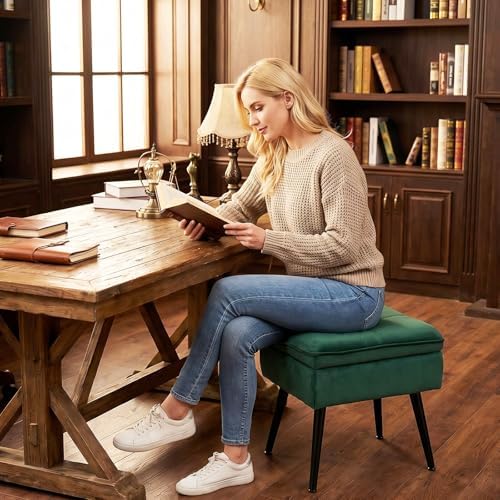 Square Storage Ottoman Upholstered Vanity Accent Stool Cognac Brown