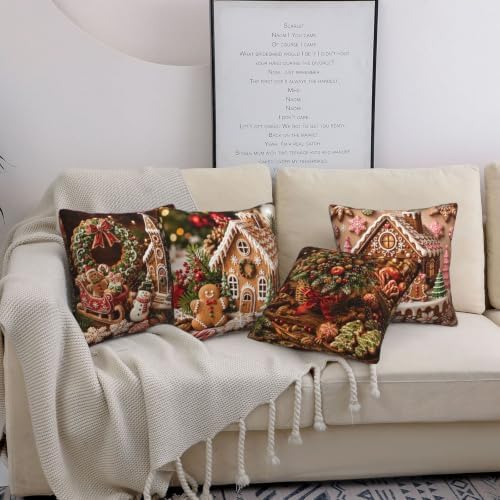 Christmas Candy Decorative Throw Pillow Covers 18x18 Inch Set of 4