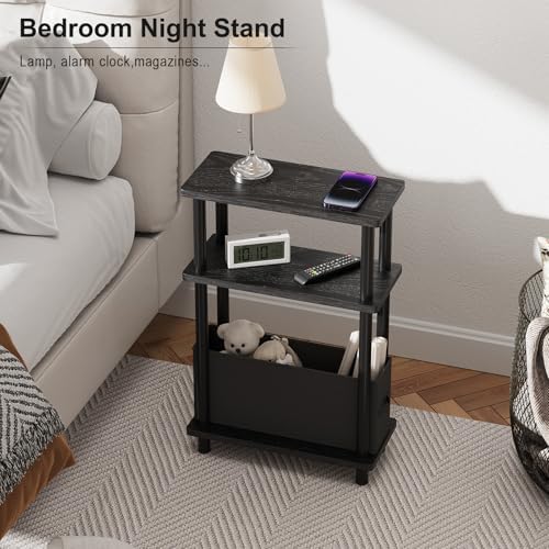 Apicizon Narrow Side Table with Fabric Basket, 3-Tier End Table, Black