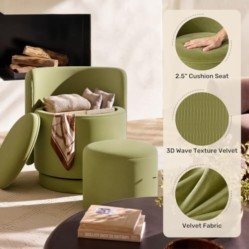 Velvet Vanity Chair with Storage 360° Swivel Accent Stool FootRest