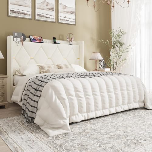 SHA CERLIN Queen Size Bed Frame with Storage Headboard & Charging Station