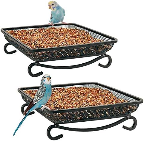 MIXXIDEA Ground Platform Bird Feeder Metal Seed Tray for Outside Garden Wild Bird Feeders with Drainage Holes Great Attracting for Birds and Squirrels, Wonderful Decoration for Backyard – Pack of 2