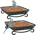 MIXXIDEA Ground Platform Bird Feeder Metal Seed Tray for Outside Garden Wild Bird Feeders with Drainage Holes Great Attracting for Birds and Squirrels, Wonderful Decoration for Backyard – Pack of 2