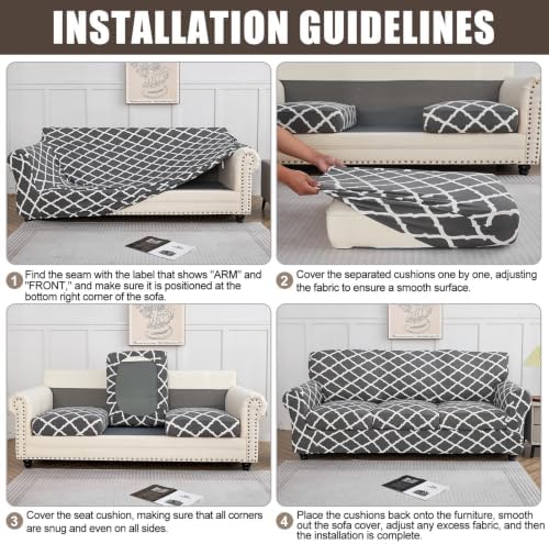 SearchI Stretch Sofa Cover Printed Couch Cover, Floral Pattern 3 Pieces Loveseat Slipcover with 2 Separate Cushion Cover, Washable Furniture Protector for Living Room(Loveseat, Gray Blue)