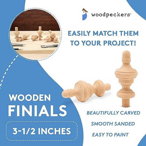 Unfinished Wood Finials Decorative, 3-1/2 inch, for Bed Post Finial, Curtain Rod Finials, Flagpole Topper, and Crafts, Pack of 25 Large Craft Finials, by Woodpeckers