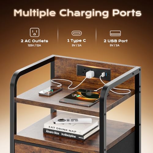 Huuger Nightstands Set of 2, Night Stand with LED Lights, Charging Station