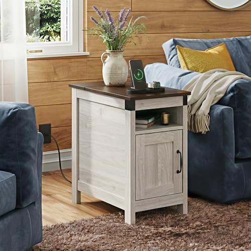 WLIVE End Tables for Living Room & Bedroom w/Charging, Narrow Nightstand