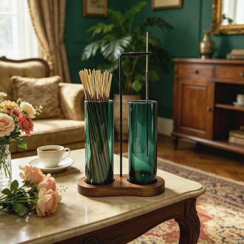 Emerald Green Incense Holder, Incense Sticks Burner Holder with Storage,Hang Upside Down Incense Holder for Sticks with Glass Ash Catcher for Room Decor (Dark Emerald)