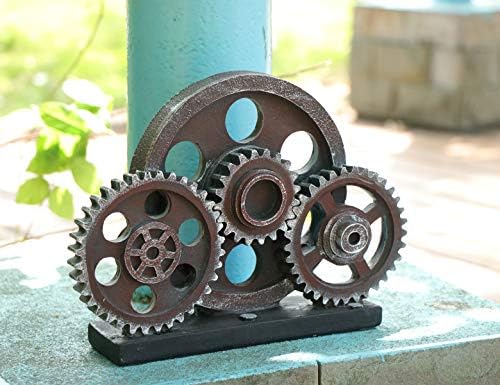Industrial Steampunk Gear Train Figurine, Cog Wheel Statue, Resin Model, Home Bar Décor Ornament 7.7" H Copper