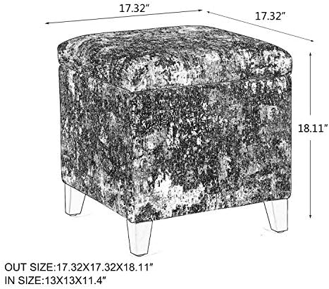 Adeco 18 Inch High Cube Ottoman Storage, Linen Chair Foot Stools, Upholstered Vanity Stool with Hinged Lid, Solid Wood Legs