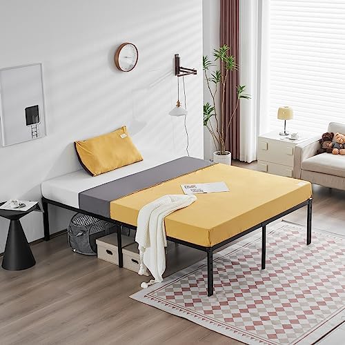 Bonnlo 16 Inch Metal Platform Full Bed Frame, Double Bed Base Mattress Foundation Replacement,Heavy Duty Steel Slat Support,No Box Spring Needed,Black