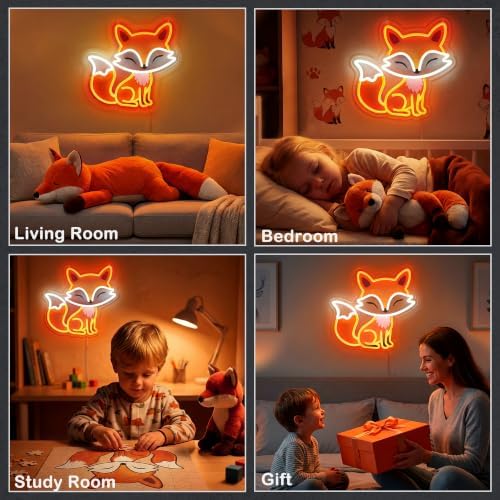 Fox Neon Sign, Dimmable LED Night Light for Bedroom Wall Decor, Cute Fox Room Decor Gift for Kids Teens and Fox Lovers