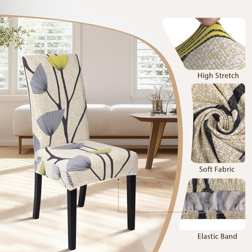 SearchI Dining Room Chair Covers Set of 4, Stretch Printed Parsons Chair Slipcovers Spandex Removable Washable Kitchen Chair Protector Cover for Dining Room, Hotel, Ceremony(Dandelion Pattern)