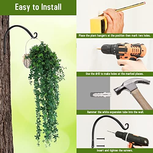 FEED GARDEN Heavy Duty Plant Hooks - 2 Pack 14 Inch Wall Mounted Hanging Brackets, 57lb Capacity Steel Plant Hangers for Bird Feeders, Baskets, Wind Chimes Outdoor Indoor- Black