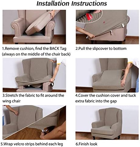 Turquoize Wingback Chair Covers 2 Piece Wing Chair Slipcover Stretch Slipcovers for Wingback Chairs Wing Chair Cover Spandex Jacquard Fabric with Elastic Bottom Non-Slip Furniture Cover, Taupe