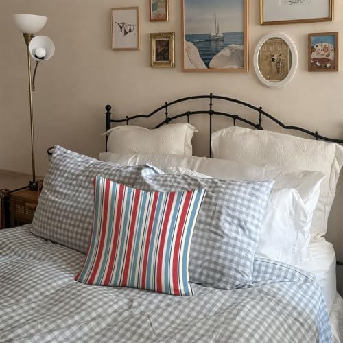 Red Blue White Stripe Pillow Cover 18x18, Americana Patriotic Decor