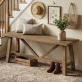 Wnutrees 43" Farmhouse Solid Wood Bench, Narrow Long Seat, Natural