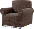 ZNSAYOTX 1 Piece Stretch Chair Slipcover with Arms (34"-44") New-Houndstooth Texture, Thick Armchair Covers for Living Room Universal Chair Slip Cover with Elastic Bottom & Buckle, Brown