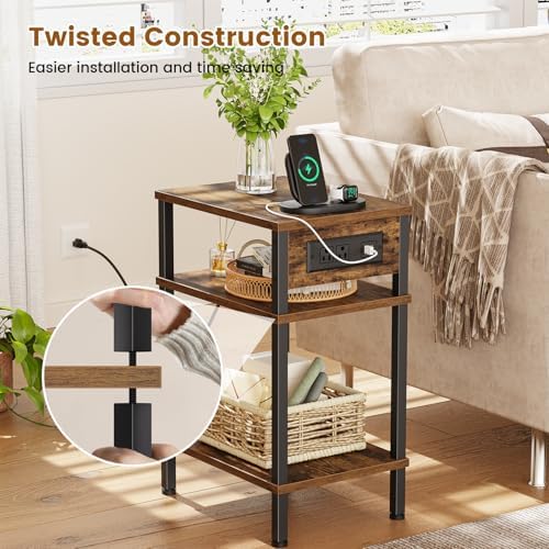 Creso hom Side Table with Charging Station, End Tables Living Room