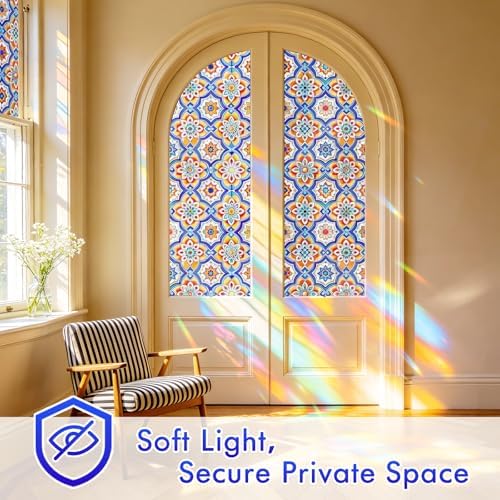 SOMWISE Rainbow Stained Glass Window Privacy Film,Heat Blocking Save Energy