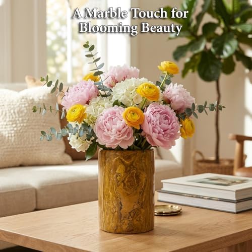 Handmade Marble Utensil Holder for Kitchen Countertop Storage | Multipurpose Organizer for Spatulas, Office Supplies, & Wine Chiller (Multi Brown)