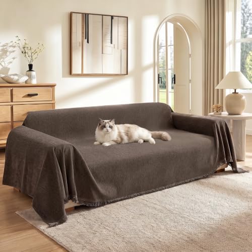 MEETSKY Couch Cover for Dogs, Washable Sofa Cover for 3 Cushion Couch Sofa, Pet Couch Covers for Sofa, Oversized Sofa Throw Couch for Living Room, 91"x 134"，Dark Chocolate