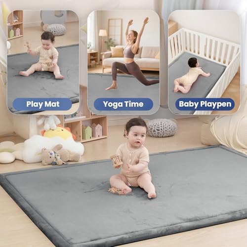 Huloo Sleep Large 79"x118" Baby Activity Play Mat Rug for Floor (Dark Gray)