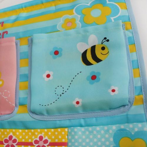 Blancho Bedding [Bee & Flowers] Blue Wall Hanging Organizer/Wall Baskets/Hanging Baskets with 6 Pockets, 14" x 20" Fabric Over The Door Storage Bag for Nursery, Bedroom, Bathroom and Closet