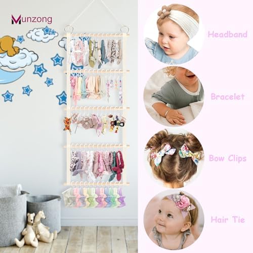 Munzong Headband Holder 52x17 inch, Beige Bow Organizer for Baby Girls
