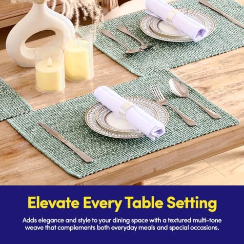 Sweet Home Collection 100% Cotton Placemats for Dining Room Rectangle Two Tone Woven Fabric 13" x 19" Soft Durable Table Mat Set, Set of 6, Light Green