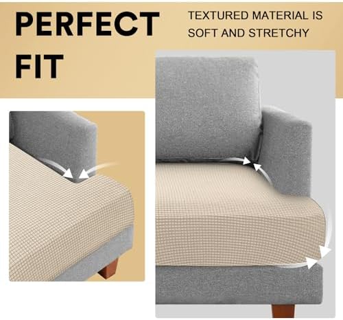 PrinceDeco Stretch T Cushion Sofa Slipcovers 3 Piece,Pets Friendly,Natural