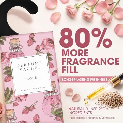 Large 12 Packs Rose Hanging Scented Sachets Long-Lasting Closet Deodorizer Air Freshener Fabric Refresher Odor Eliminator for Drawer Home Fragrance Gift Set