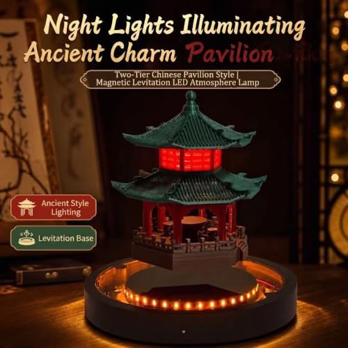 Levitating Ancient Tower Lamp Pavilion Magnetic Floating Attic Night Light 360° Spinning in The Air Freely Decorative Tower Lamps for Home Office