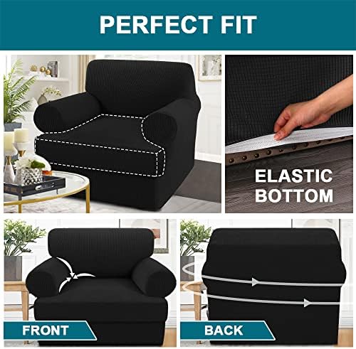 Turquoize T Cushion Chair Slipcover Armchair Slipcover for Living Room Stretch Sofa Couch Cover Soft Armchair Cover Washable Furniture Covers with Individual T Cushion Seat Covers (Chair, Black)