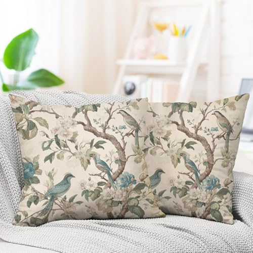 Chinoiserie Floral Birds Decorative Throw Pillow Covers
