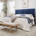 SHA CERLIN King Size Velvet Bed Frame with Adjustable Headboard, Blue