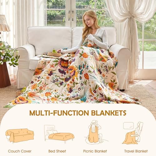 Boho Throw Blanket - Cotton 50x60 Inches Lightweight Soft for Couch