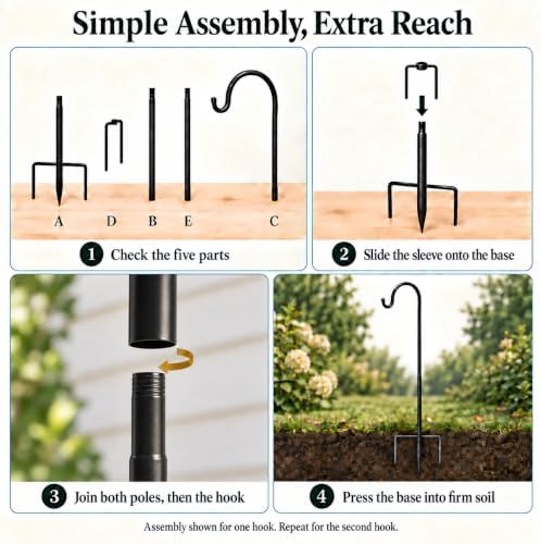 Ottsuls Shepherd-Hooks 60" Adjustable for Bird-Feeder Lantern Plant-Hook Garden-Stake - Plant Stand Hanger for Outdoor Flower Basket, Bird Feeder Hanger Weddings Decor (2 Pack)