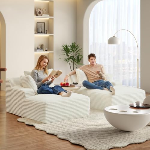 66" Chaise Lounge Chair Indoor, Corduroy Upholstered Reading Chair Oversized Boneless Chair with Deep Seat, Cloud Lounge Chair with 3 Pillows for Living Room, Bedroom, No Assembly Required